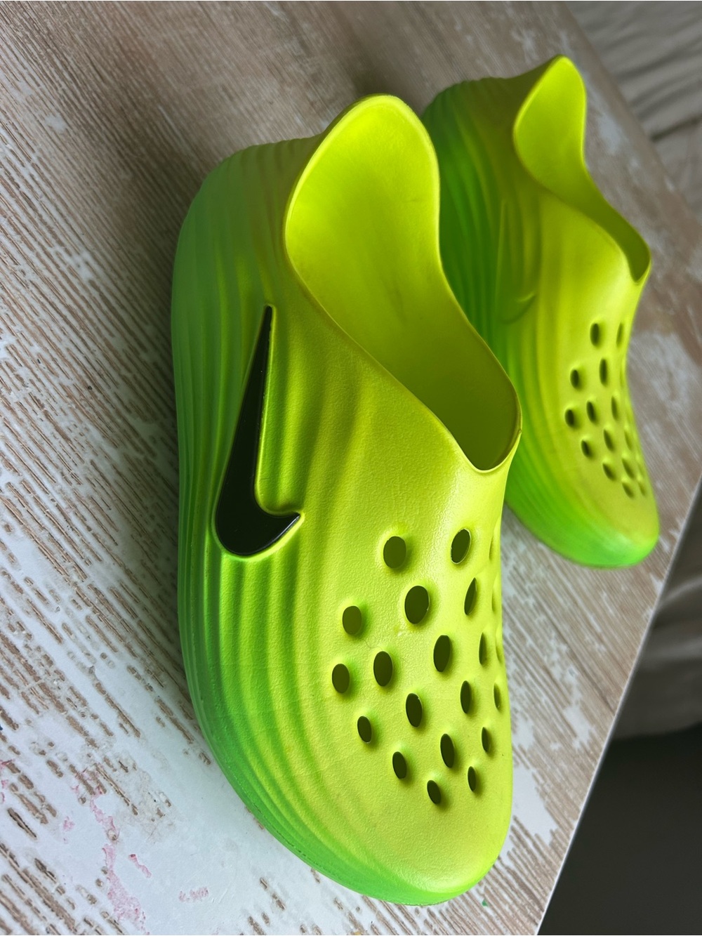 Nike Kids Neon Yellow-Green Foam Slip-On Clog with Black Swoosh